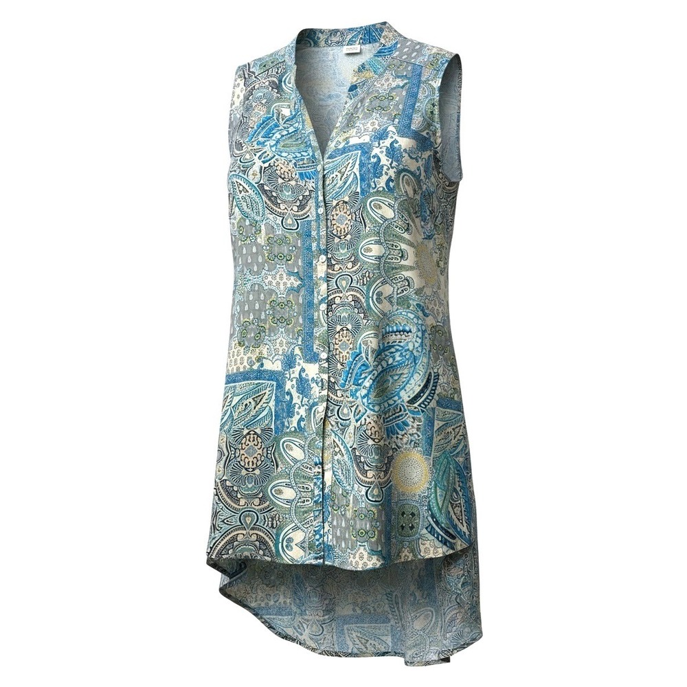 Spense Woman Blue Paisley Sheer Sleeveless Button Up Hi-Low Tunic Top 1X #299T